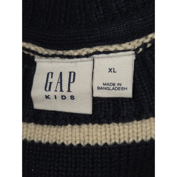 Gap Kids Girls Sweater Soft Striped Oversized Navy Ivory - Picture 1 of 5